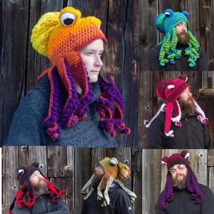 Berets Unisex Handmade Knitted Beanie Cartoon Octopus Tentacle Eye Skullies Cap For Women Men Cosplay Headgear Winter Funny Hat