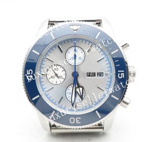 Men's Super 44MM Automatic movement Chronograph OXF Valjoux 7750 White Dial with White Subdials Stick Uni-Directional High Quality Ceramic Bezel Blue Wristwatches