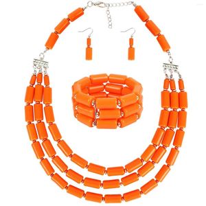 Necklace Earrings Set One 3ROWS Orange Coral /purple/green/blue ACRYLIC BEAD /bracelet/earrings