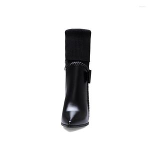 Boots Oversize Large Size Big Womens Fashion Pointed Toe Thick Heel Female Women Shoes Metal Buckle