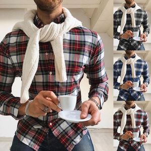 Men's T -skjortor Plaid för män långärmad toppar herrkläder streetwear casual smal fit knapp design tshirts 2023