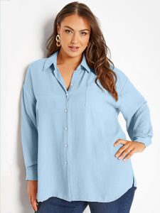 T-shirt taglie forti da donna T-shirt taglie forti manica lunga primavera autunno elegante camicetta e camicia da donna bottoni sul davanti sciolto lavoro ufficio camicia oversize outfit 7XL 8XL 230216