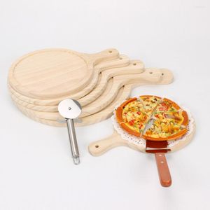 Teller Simple Home Rundes Pizzabrett aus Holz mit Handbackblech Steinschneideplatte Kuchenbackgeschirr