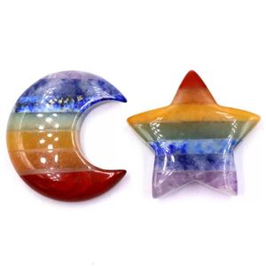 Stone 30Mm Rainbow Chakra Carving Sun Moon Star Shape Crystal Healing Meditation Decoration Ornaments Crafts Gift Drop Delivery Jewel Dhk5T