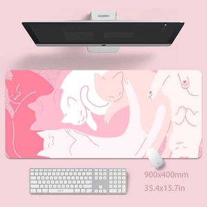 Mouse Pads Wrist Rests Cute Cat Large Mouse Pad 100x50cm Big Computer Pink Mousepads Gaming Mousepad Big Keyboard Mat Gamer Mouse Pads Desk Mats T230215