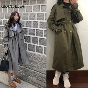 Trench da donna Promozionale Donna Doppio Petto 100% cotone Trench lungo stile militare Elegante impermeabile Giacca a vento Manteau Femme 230216