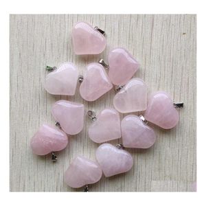 Charms Natural Rose Quartz Stone Heart Pingents Fit Colares Jewelry, fazendo componentes de conclus￵es de entrega de gotas dhfv1