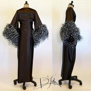 Brautjungfernkleid, schwarze Damen-Nachtwäsche mit Fell, maßgeschneiderter Kimono mit langen Ärmeln, Nachthemden, Party-Nachtkleid