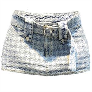 Brand Summer New Houndstooth Retro Denim Women's Sexy Mini Short A-Line Skirt The best materials for fashionable styles