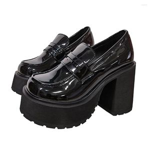 Dress Shoes Gnazhee Chunky Platform Loafers Trendy Women's Goth Halloween Black Comfy Walking Super Square High Heels Footwear