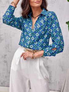 Blouses feminina Casual camisa impressa da blusa Lady Lady Lady Manga Button Camisetas para Mulheres 2023 Moda Boho Floral Autumn Top Femme