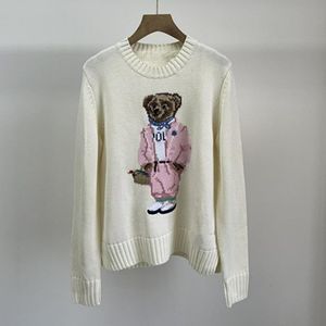 Kvinnors tröjor Cartoon RL Bear Winter Clothing Fashion Long Sleeve Sticked Pullover Cotton Wool Coat 230215