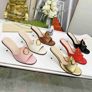 Designer Sandal Women Blondie Sandal Metal Stiletto Shoes Leather High Heels Circular Interlocking Slippers Ladies Wedding Party Slides 6.5cm Heel Slipper 35-43