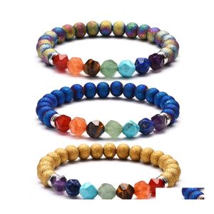 Charm Bracelets Fashion Men Bracelet Seven Chakra Beads Buddha Plating Stone Beaded Stretch Women Jewelry Gift Drop Delivery Dhpqs