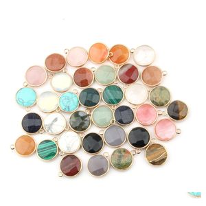 Charms Wholesale Flat Round Natural Stone Rose Quartz Tiger Eyes Pendant Diy For Druzy Necklace Earrings Or Jewelry Making 18X21X7Mm Dhapr
