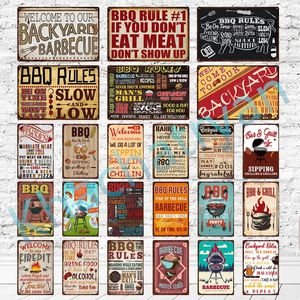 BBQ RULES Tin Sign Poster Vintage Wall Posters Metal Sign Decorative Wall Plate Kitchen Plaque Metal Vintage personalized Decor Accessories size 30X20CM w02