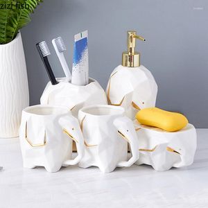 Bath Accessory Set Elephant Shape Ceramic Shampoo Lotion Bottles Home Bathroom Mouthwash Cups Soap Dish Toothbrush Holder Accessories