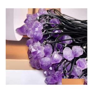 Pendant Necklaces Natural Amethyst Rough Stone Crystal Necklace Energy Stones Healing Meditation Yoga Gift Wholesale Drop Delivery J Dhj3V