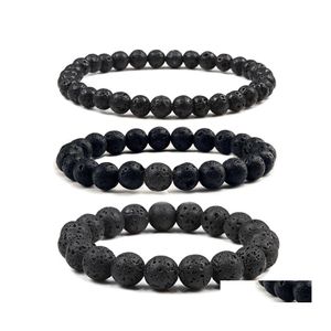 Charm Bracelets 6Mm 8Mm 10Mm Natural Volcanic Stone Beads Strand Black Lava Men Bracelet Aromatherapy Essential Oil Diffuser Bangle Dhyae