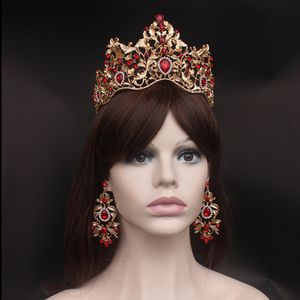 Wedding Hair Jewelry Fashion Baroque Magnificent Red Crystal Bridal Tiaras Green Crown for Bride Pageant Headbands Accessories 230216