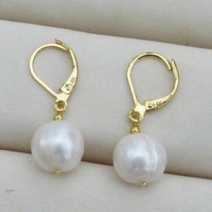 Dangle Küpe 9-10mm Doğal Beyaz Yuvarlak Güney Yuvarlak Southsea İnci 14K Altın Şükran Günü Moda Sevgililer Günü Anneler Tatil Hediyeleri