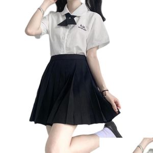 Roupas Conjuntos de roupas Uniforme escolar de ver￣o Tail￢ndia Camisa de manga curta Adicionar terno plissado para meninas altas uniformes de estudantes Deli Dhcy6