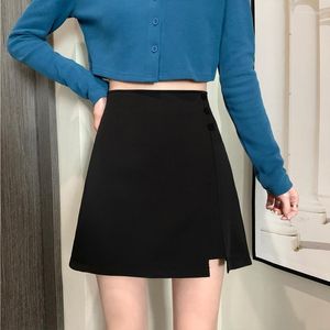 Röcke Mode Weibliche Casual-Taste Patchwork Hohe Taille A-line Mini Kurzen Rock Frauen Sommer Einfarbig Elegante Büro Dame