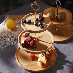 Tablice 2/3 poziomów owocowych z drewnianą uchwytą cukierki do serwowania miski kuchennej organizator stojak na imprezę taca na imprezę