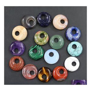 Charms 18mm diverse Natural Stone Crystal Gogo Donut Rose Quartz Pendants Safety Button P￤rlor f￶r smycken Making Wholesale Drop Del Dhnit