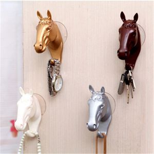 Hooks & Rails Suction Cup Storage Hook Wall Mounted Decorative Furnishing Horse Head Racks For Jewelry Keys Hangers Resin HookHooks