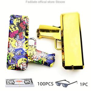 NEVIDADO JOGOS DE BAGAGENS Gun Cash Party Canhon Funny Money Make It Rain Game 3PCS Toy Money Gun Cigar Cigar Crue Gift Holiday Glasses 230216