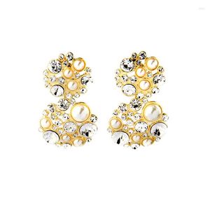 Stud Earrings Bulk Price Shiny Rhinestone Wedding Imitation Pearl Earring Gold Color Ornate Delightful Long For Women Bijoux