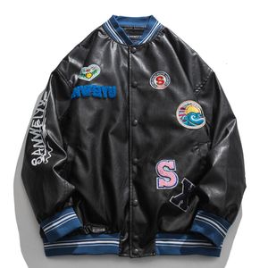 Erkekler kürk sahte sonbahar moda sokak üst retro vintage pu deri ceket erkek motosiklet beyzbol bombardıman uçağı unisex kadın varsity ceket dış giyim 230216