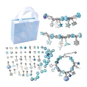 Charmarmband Unicorn Colorful Crystal Diy Creative Handmade Childrens smycken Armband Set med presentväska 230215