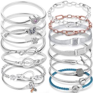 Charm Bracelets 925 Silver Heart Snake Chain For Women Infinite Knot Butterfly Infinity Clasp Femme Bangles Luxury Jewelry 230215