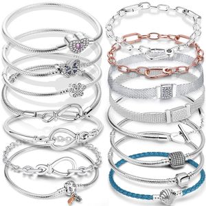 Urok Bracelets 925 Srebrny łańcuch węża serca dla kobiet nieskończony węzeł motyl Infinity Clapp Femme Bangles luksusowa biżuteria 230215