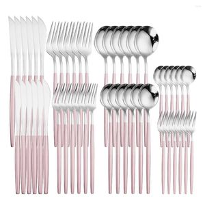 Servis uppsättningar 48st spegel rosa silverbestick set rostfritt stål knifes gafflar te sked komplett köksilver bordsartiklar