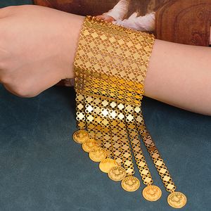 Bangle Coin Tassles Gold Plated Jewelry Armband Turkiska arabiska fågel manschett Etniska kvinnor gåvor Bijoux de Luxe Femme 230215