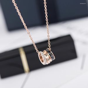 Pendant Necklaces YUN RUO 2023 Rose Gold Color Black Zircon Crystal Circle Necklace Fashion Titanium Steel Woman Jewelry Never Fade