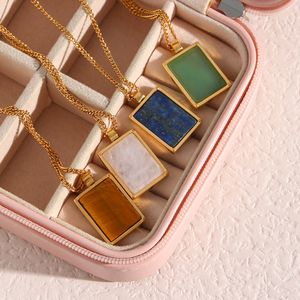 Подвесные ожерелья Ebbelle EST Design Natural Stone Green Aventurine Lapis Pink Crystal Tiger Eye Square Ожерелье для женщин ювелирных изделий 230215