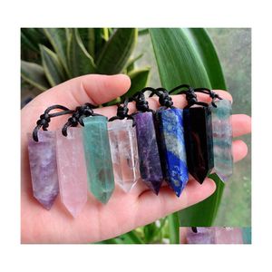 Collane con ciondolo Big Pendum Pietra naturale Collana di quarzo cristallo Amet Punto esagonale Ametiste Fluorite Lapislazzuli Agat Drop Delivery Dhumv