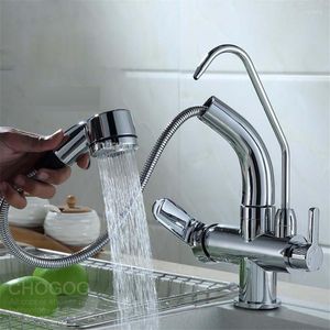 Badrumsvaskkanor HY-85 Dra ut Spray Pure Water 3 Way Double Fauet Tap Filler Kitchen Tre steg Filter 3.2-4.2 cm