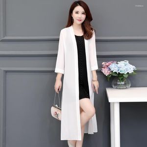 Outerwear Women Loose Solid Sun Protection Shirt Summer Casual Boho Chiffon Coat Shawl Kimono Cardigan Tops Blouse