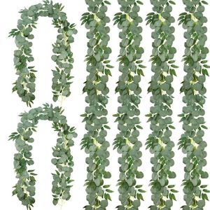 Fiori decorativi Ghirlanda di eucalipto artificiale da 36 piedi con foglie di salice Dollaro d'argento Vegetale Viti per la festa nuziale Tavolo da casa al coperto
