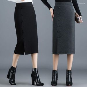 Röcke Frauen Rockstift Maxi Wolle hohe Taille Winter lange verdickte warme Woll geteilte Unterteile ein Schritt l83