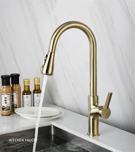 Kitchen Faucets Brass Sink Mixer Water Taps & Cold Pull Out Single Handle Deck Mounted Rotating Brushed Gold/Chrome/Black