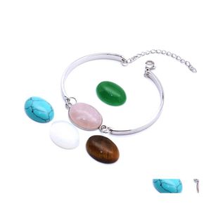 Charm armband ovala f￤rgade natursten charms armband f￶r kvinnor opal glas rosa kristall armband mode boho smycken flicka droppe Deliv Dhkmf