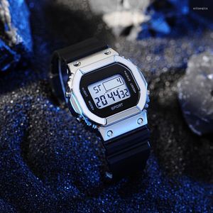 Zegarek na rękę cyfrowe małe kwadratowe zegarek świetlisty dysk swobodny zegar mody gumowy pasek na zewnątrz modny dla mężczyzn