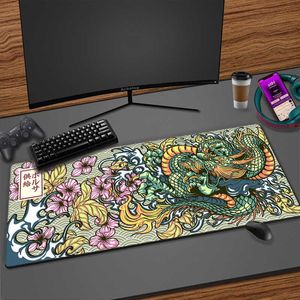 Mouse Pads Wrist Rests Japanese Dragon Large Computer Mouse Pad Black White Gaming Keyboard Rubber Pad On The Table Desk Mat Anime Mouse Mat PC Gamer T230215