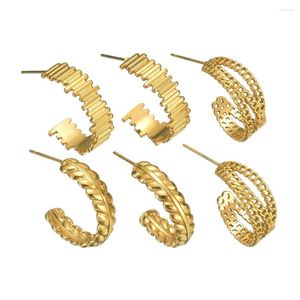 Brincos de argolas 1Pair Aço inoxidável Correntes coloridas de ouro para mulheres Round Hollow Classic HOOPS EAR ANEL MODA